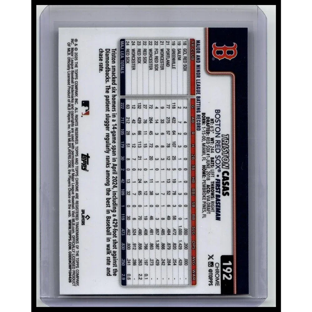 2025 Topps Chrome Triston Casas #192 Boston Red Sox Base